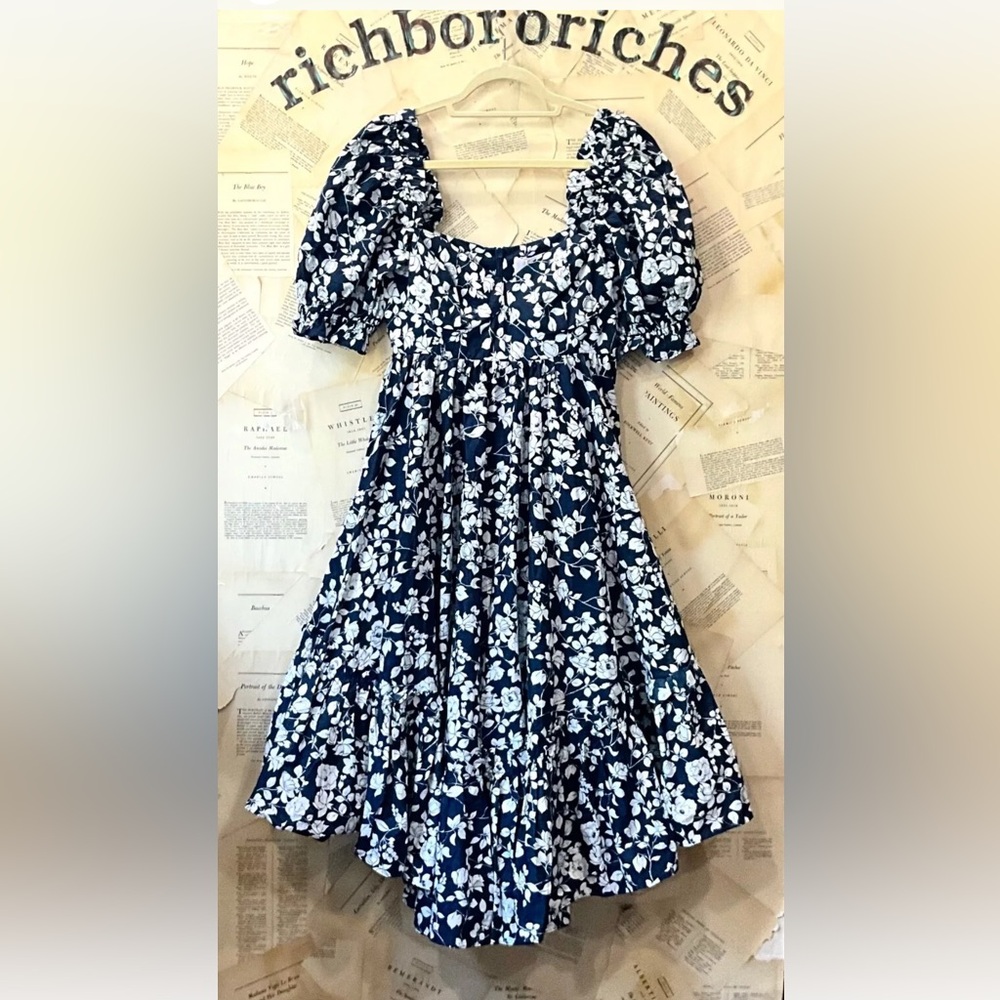 Free People Selkie French Ritz Midi Floral Dress Ruffle Buckingham Blue - Picture 6 of 11